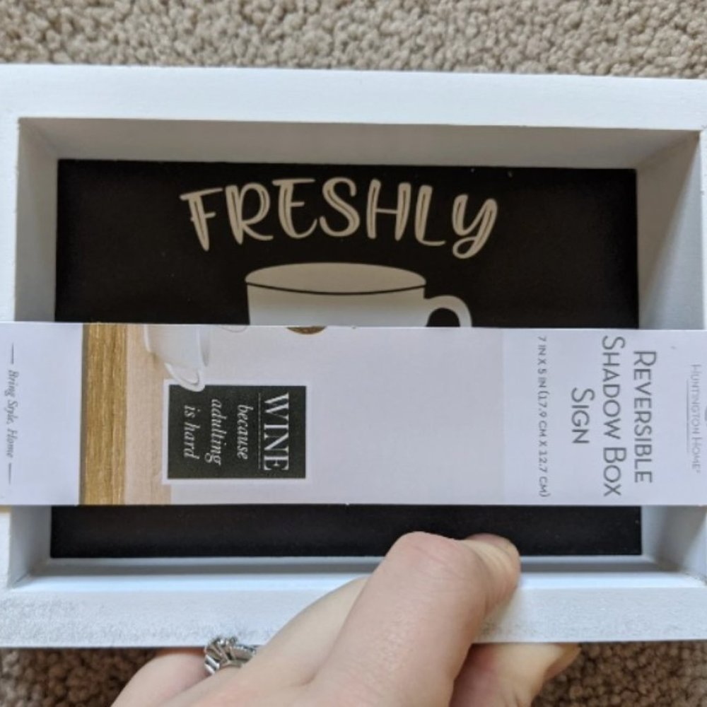 *NEW* Shadow Box Sign Coffee Freshly Brewed Wine bc Adulting is Hard
